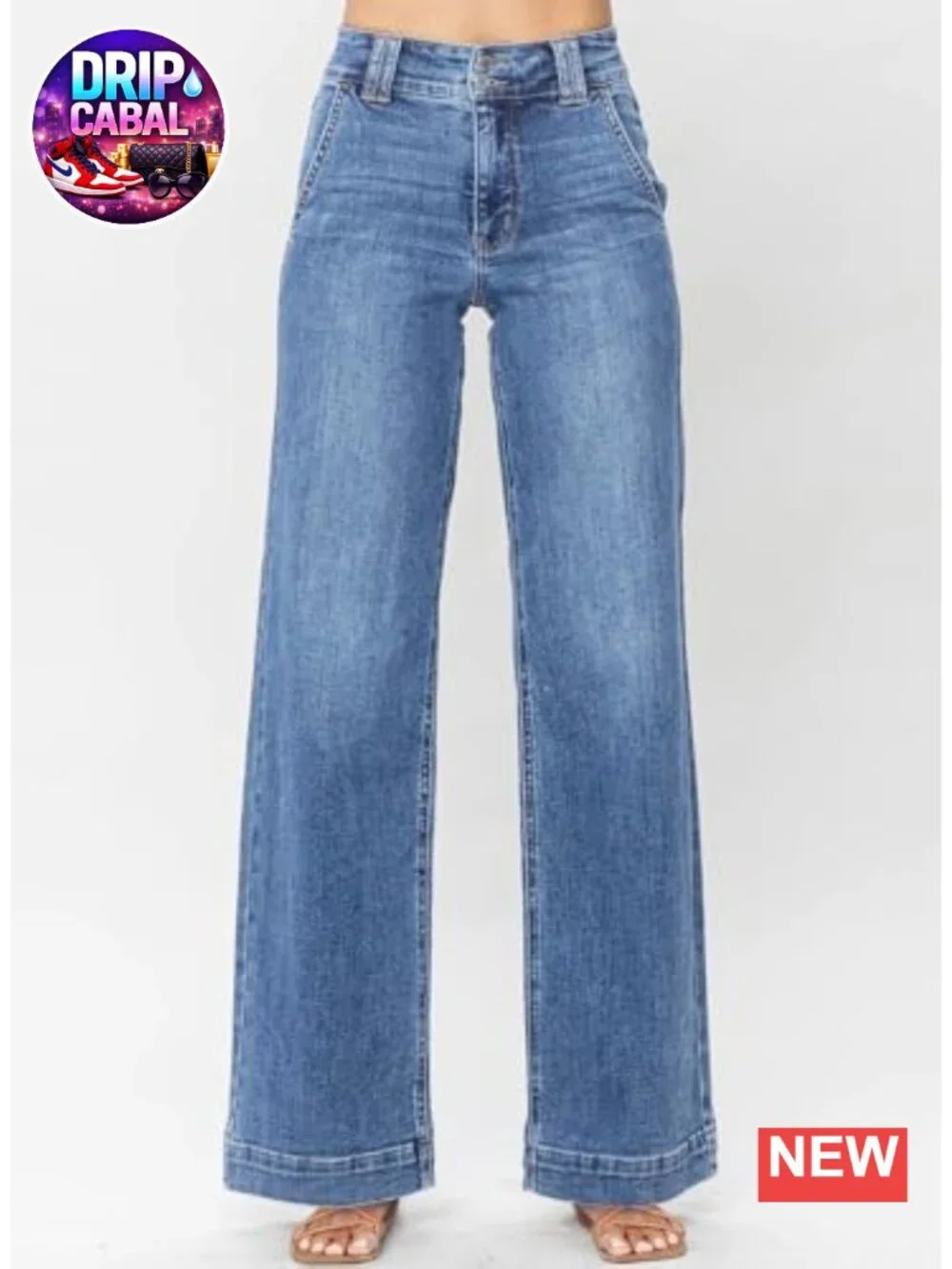 High Waisted Wide Leg Straight Jeans Baggy Trendy Denim Pants Slanted Pockets